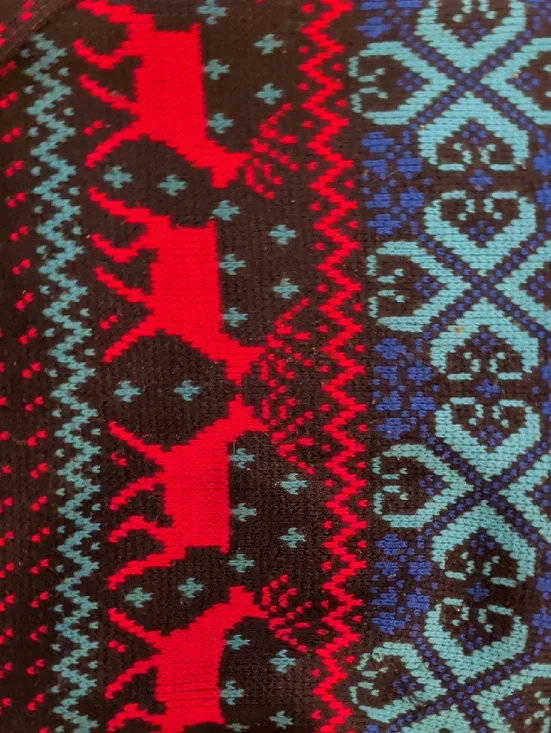 Women's Black Fair Isle Reindeer Sweater - Red & Blue Pattern - Picture 2 of 2